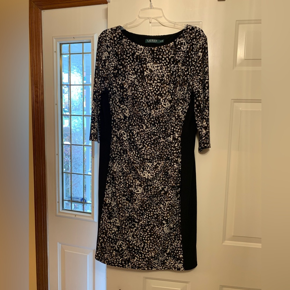 Lauren Ralph Lauren Black and White Printed Midi Sheath Dress